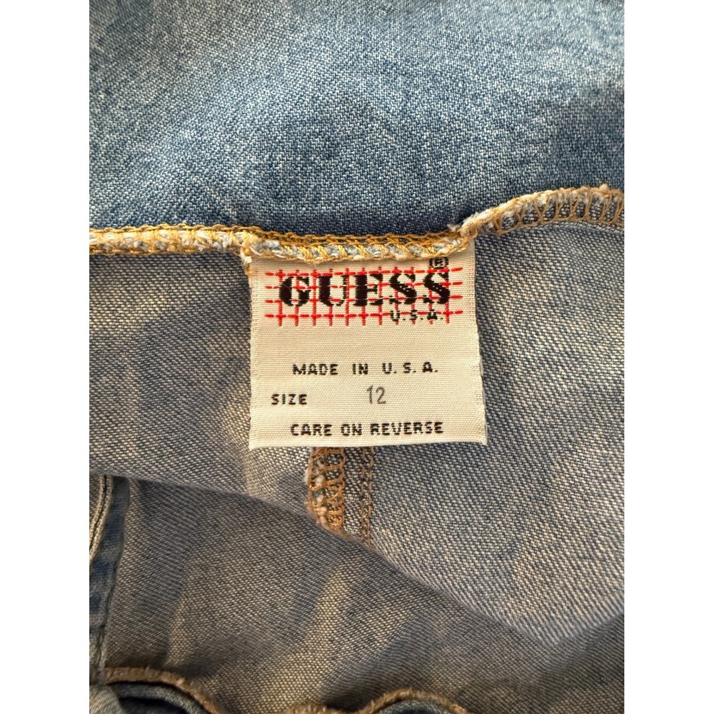 Vintage Guess Jeans Denim Mini Dress Light Wash USA Made Size 12 Sleeveless 90s - Picture 3 of 4